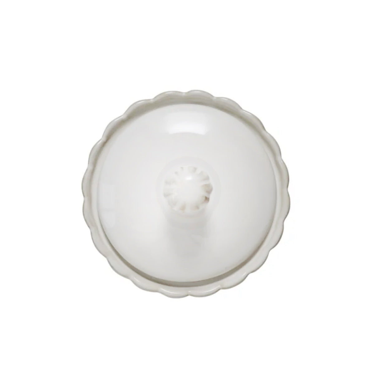 White Camille ceramic sugar bowl with lid on a white background - Viewed from above