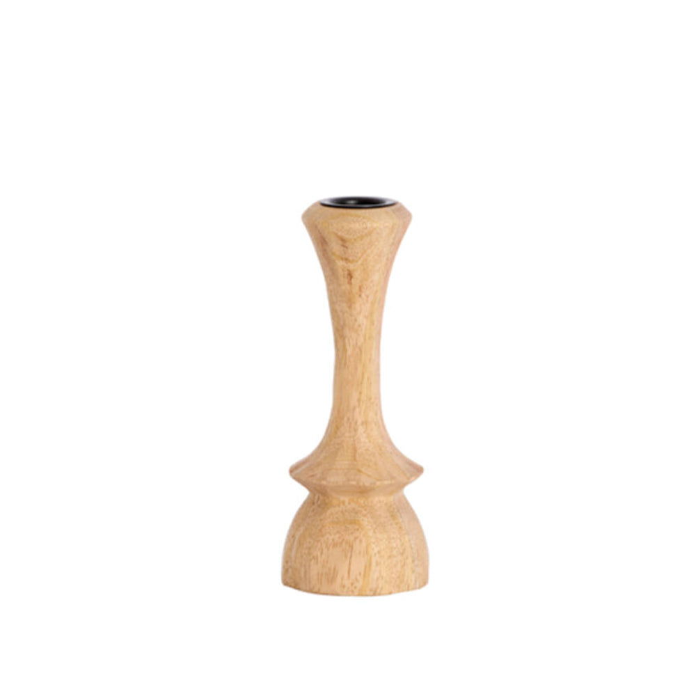 Small Cirilo Natural Wood Candlestick on a white background