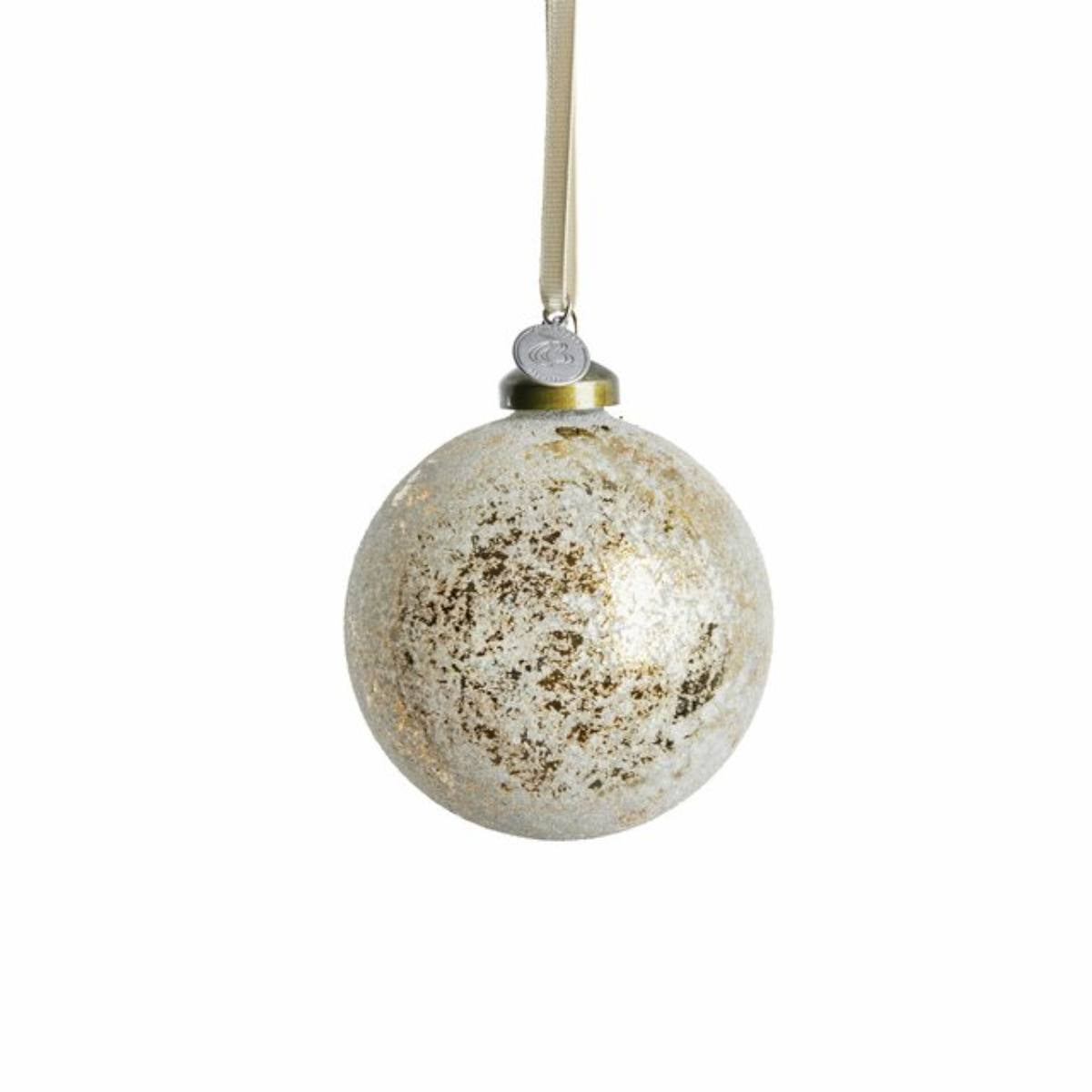 Clearena Glass Bauble - White with speckled gold pattern on a white background