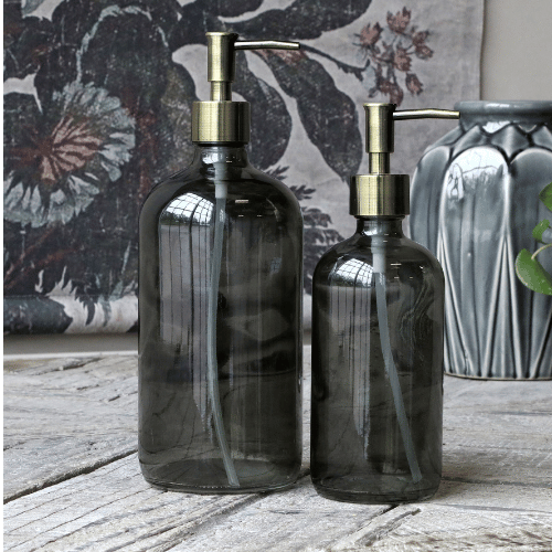 Coal Glass Bottle Dispenser with Pumps