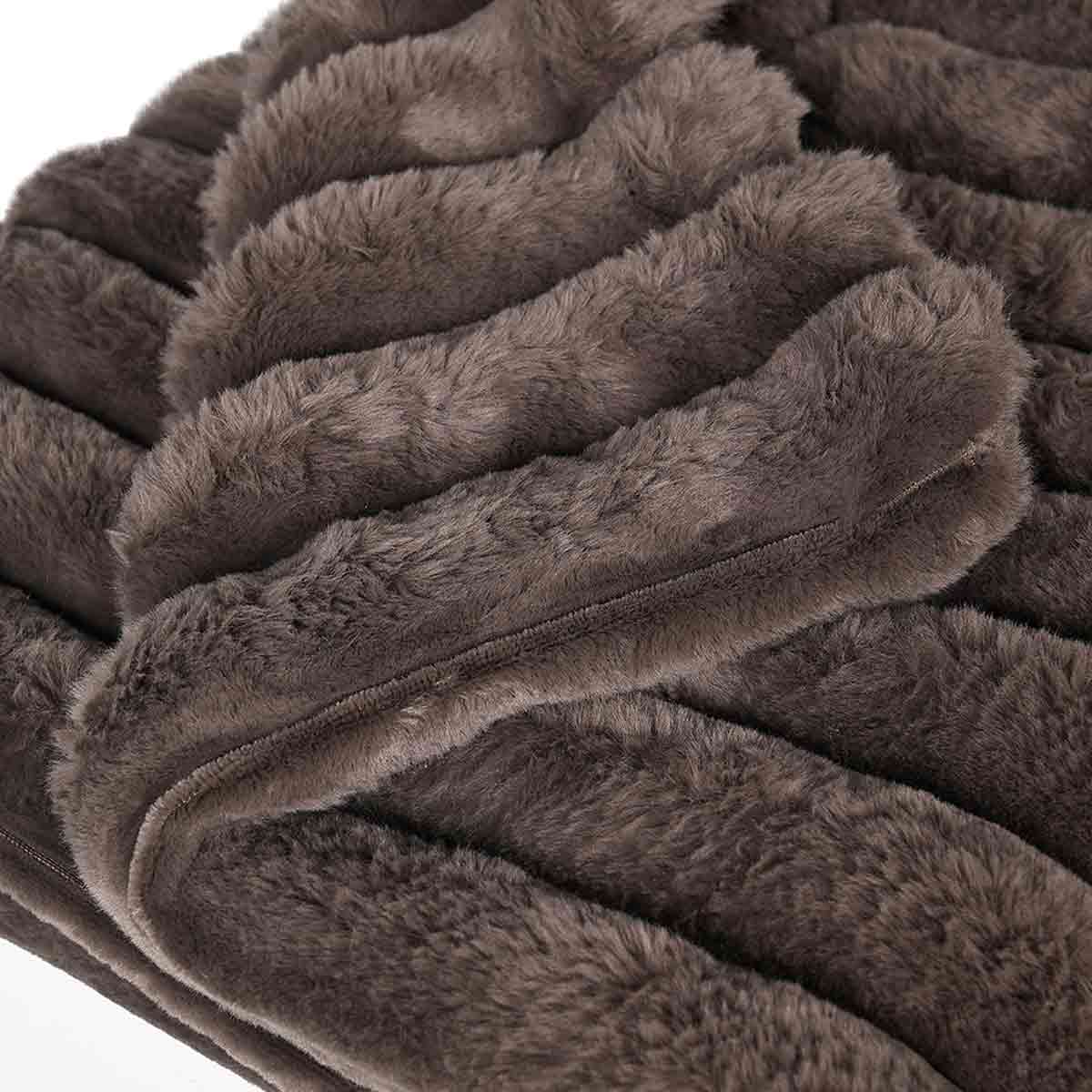 Cocoa Faux Fur Throw - Close up of textured and pattern