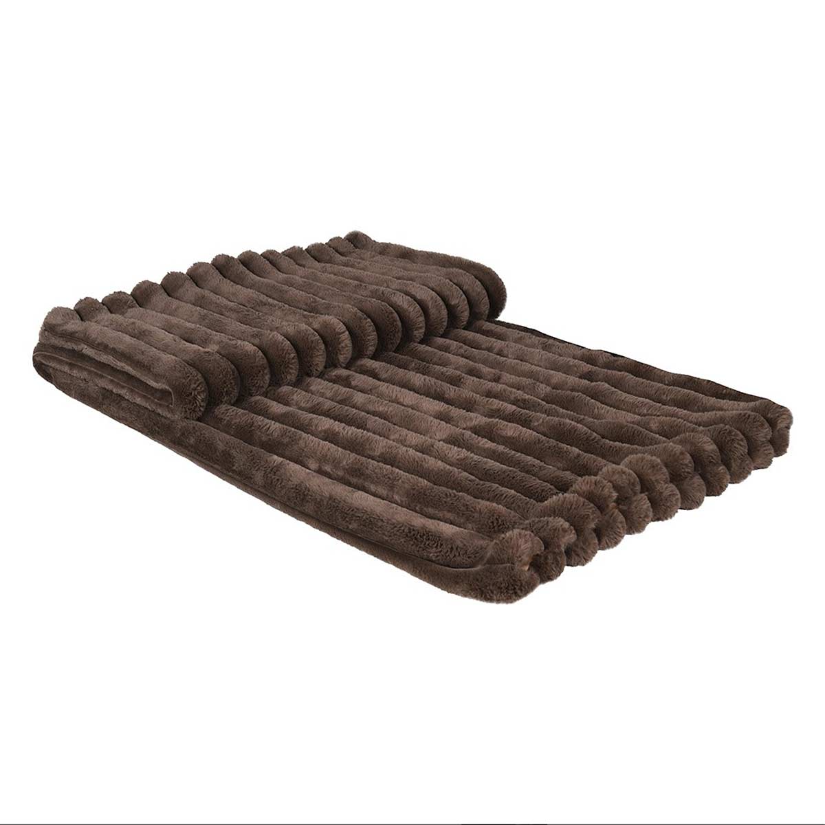 Cocoa Faux Fur Throw Folded on white background