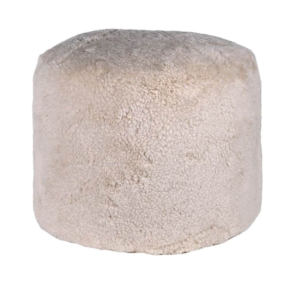 Cream round pouffe made from real sheepskin