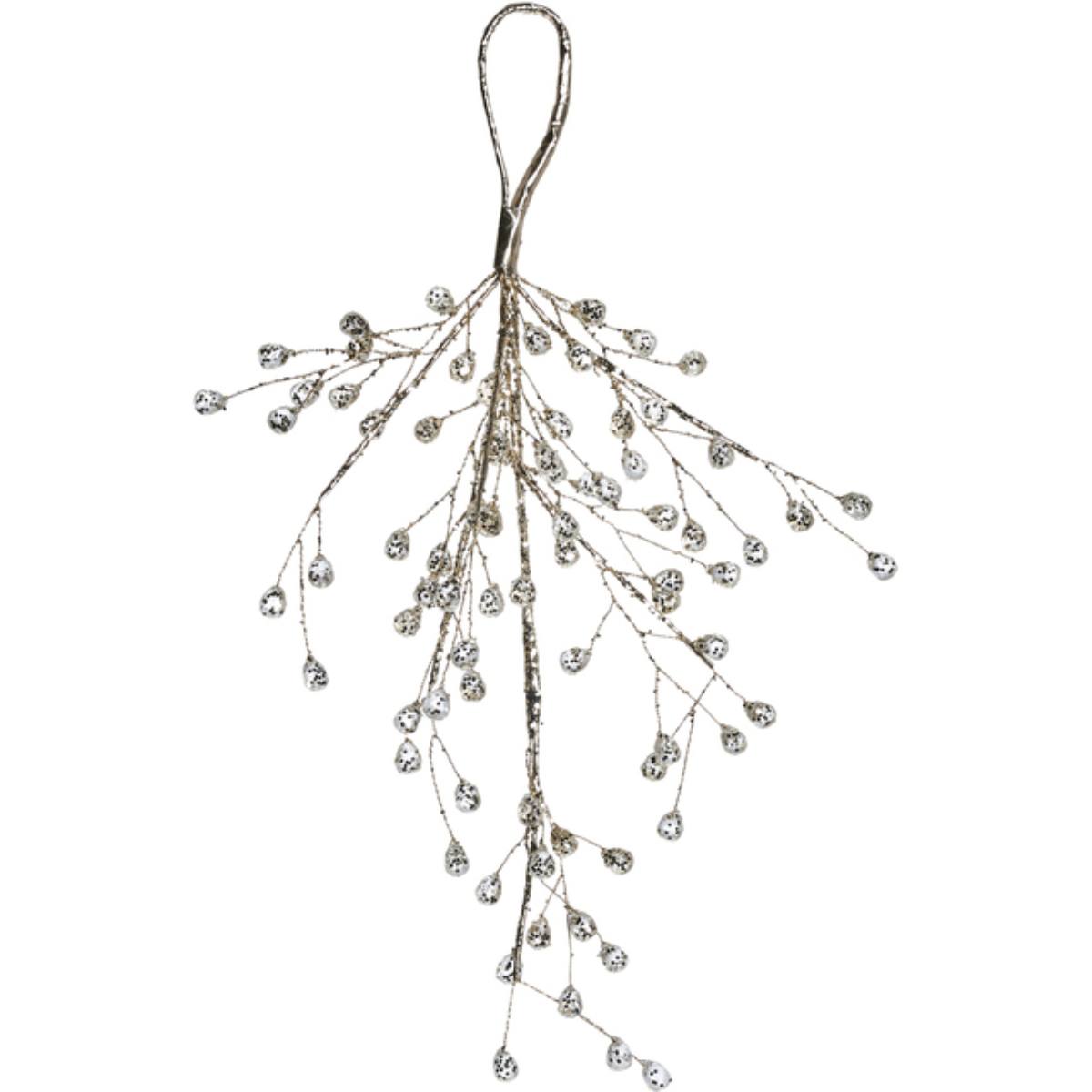 Crysilia Light Gold Decorative Mistletoe branch with small beads on a white background