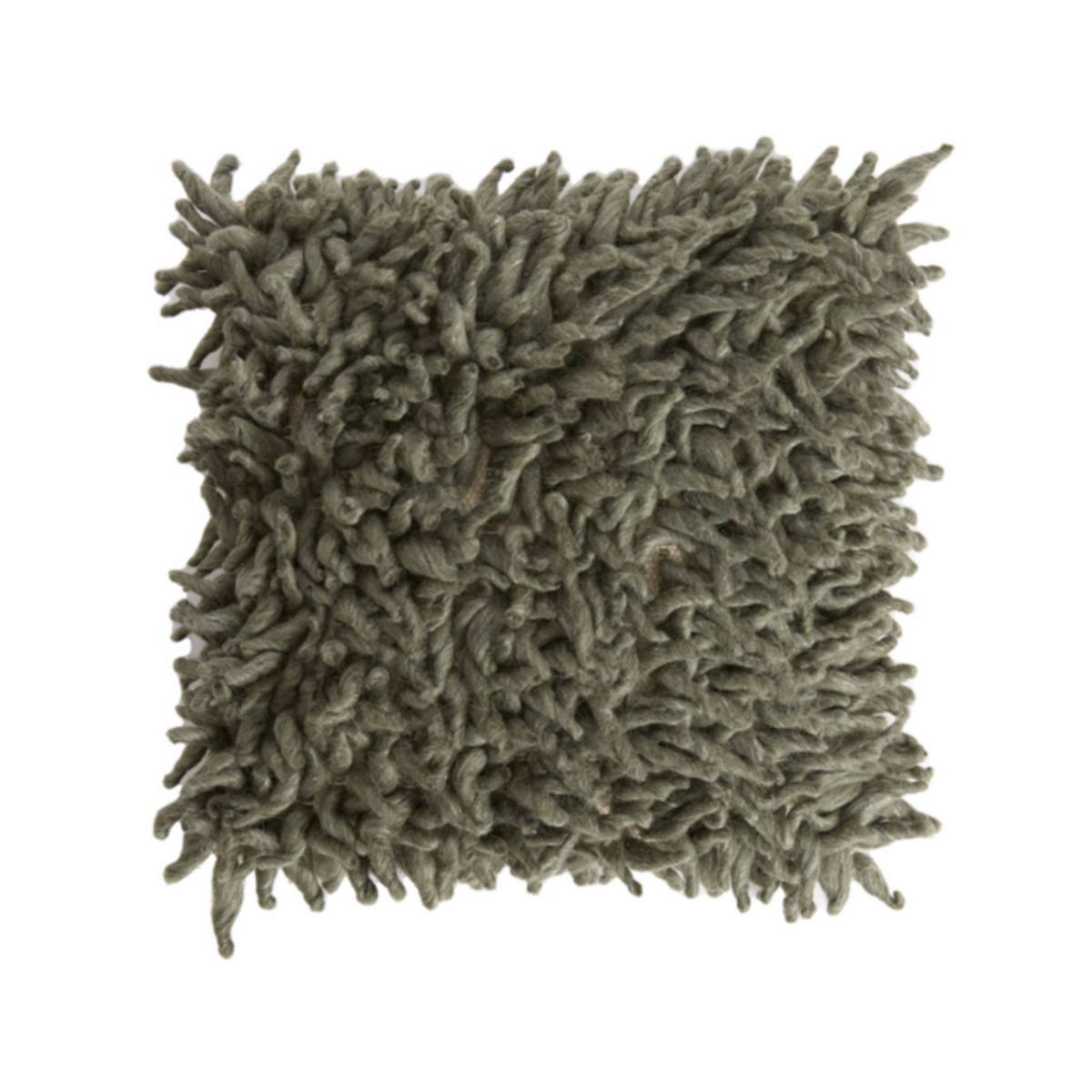 Square Comallo Cushion in Green – Chunky Twist Wool Cushion on white background