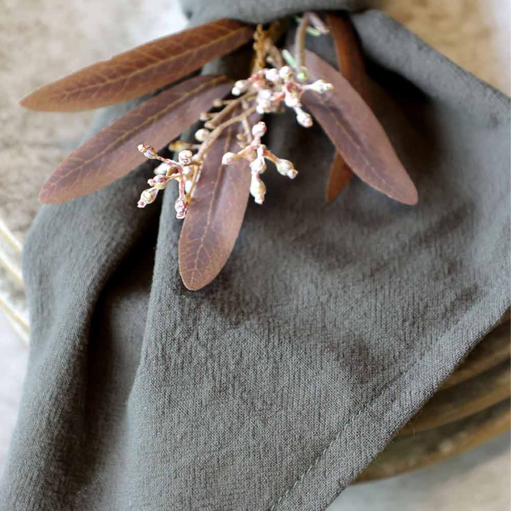 Dried leaves and branches on Dark Olive Cloth Napkin