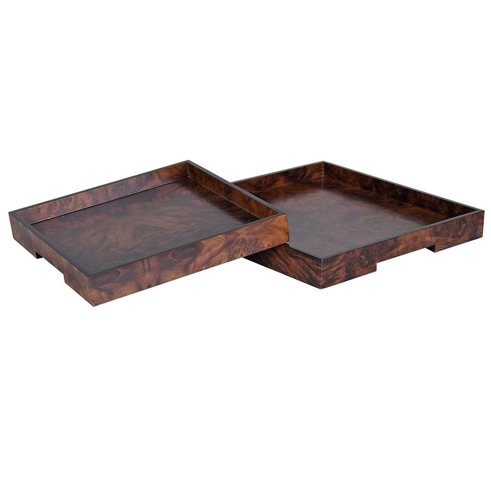 Dark Faux Burl Square Tray - Large and Small