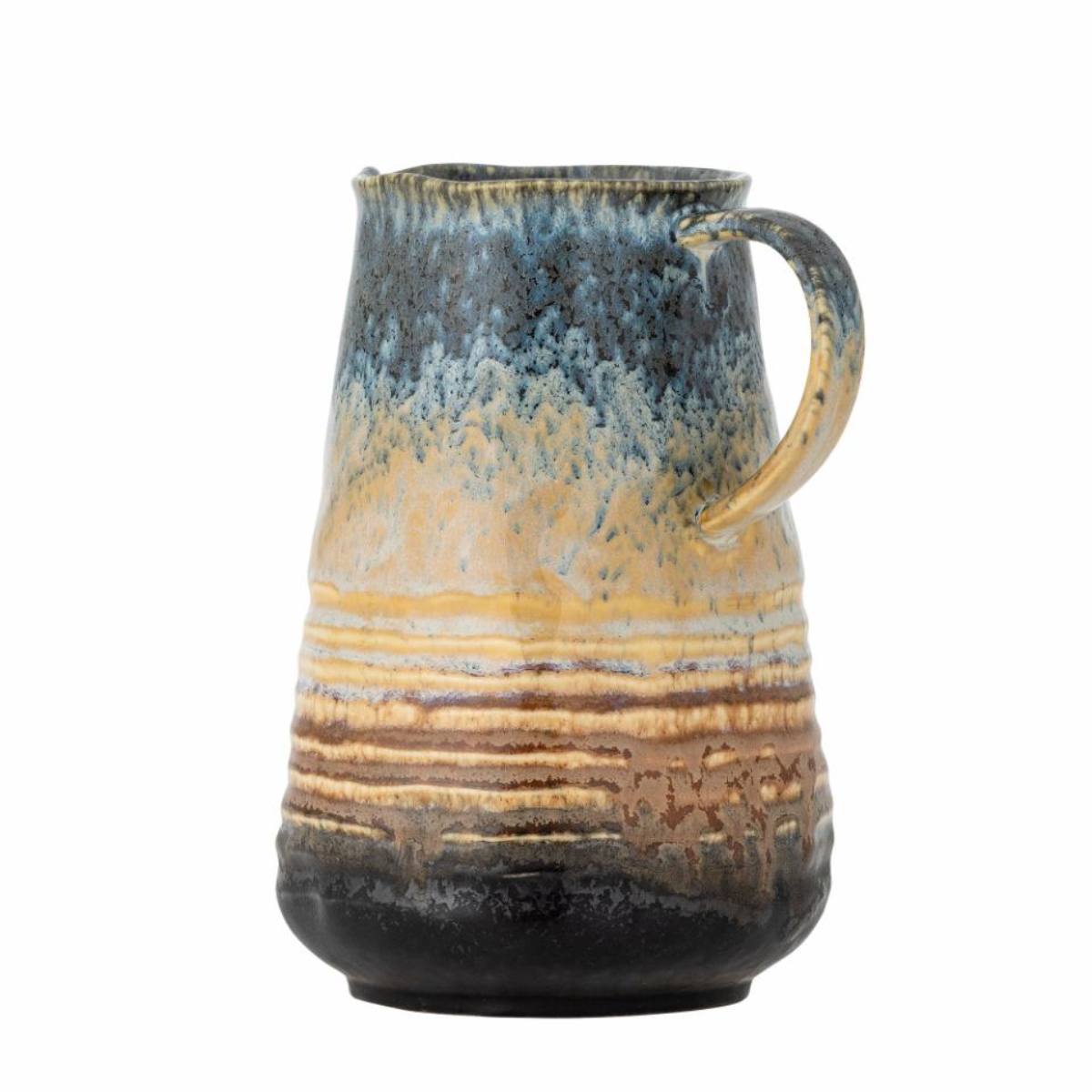Ceramic Deana Jug with a brown and blue reactive glazed surface - Handle view