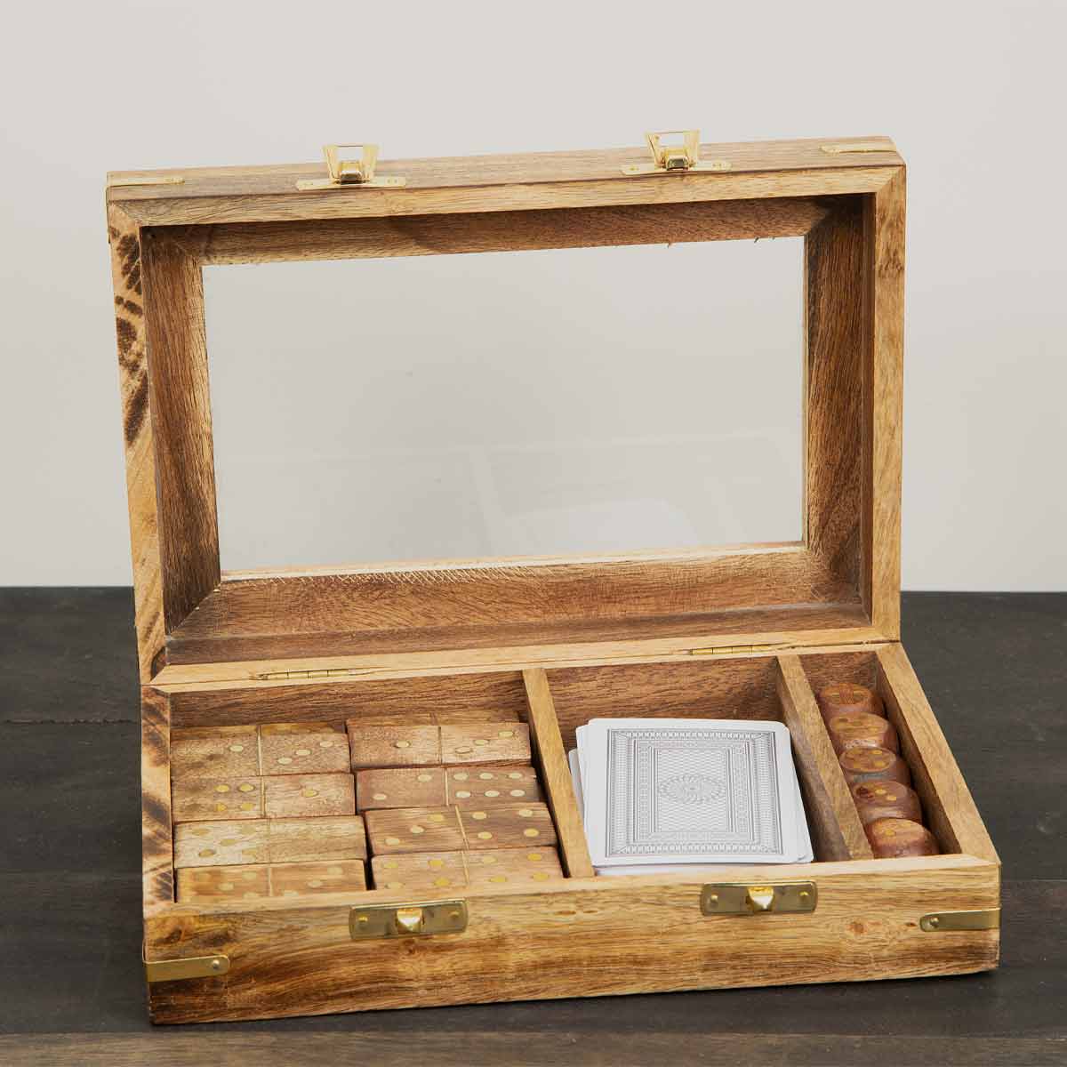 Dominoes and Games Set in Wooden Box