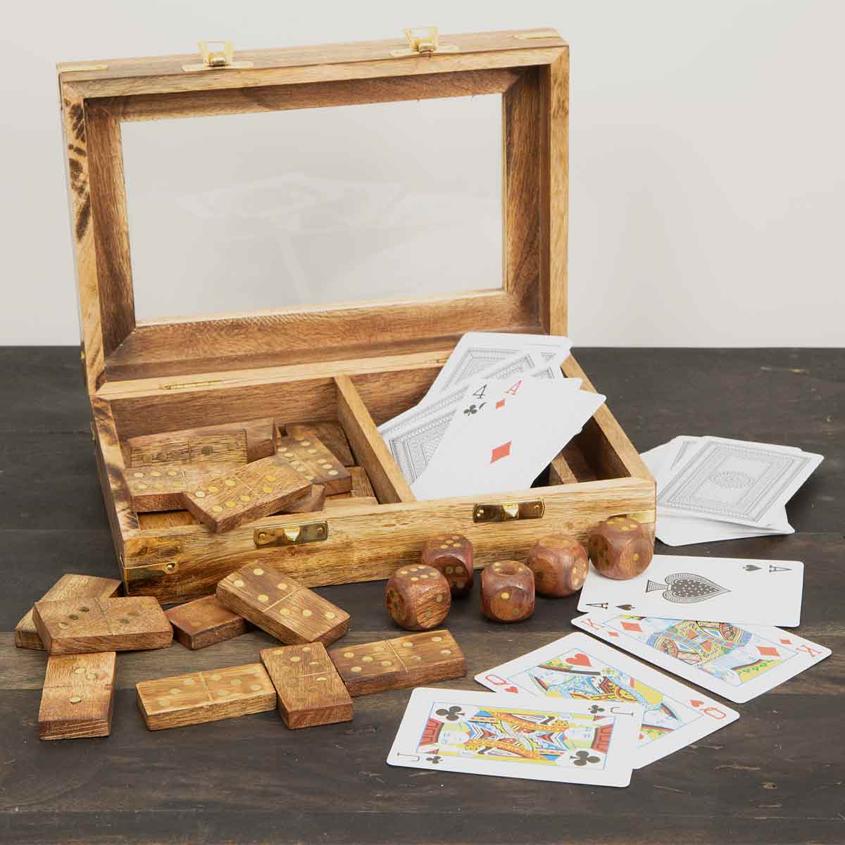 Dominoes and Games Set in Wooden Box