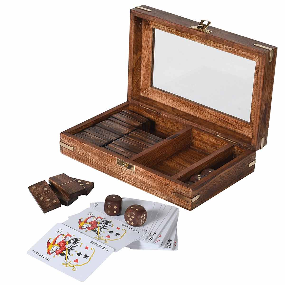 Dominoes and Games Set in Wooden Box