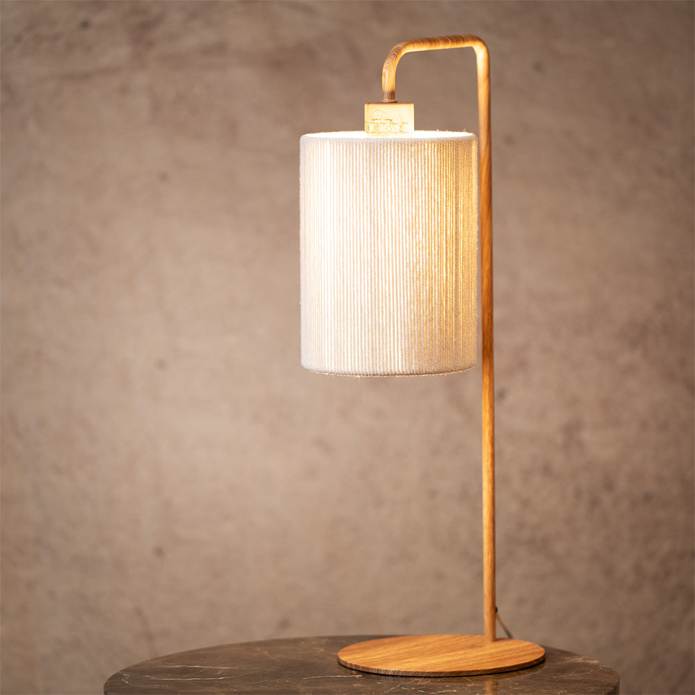 Donio Wooden-Effect Table Lamp with Cream Rope Shade