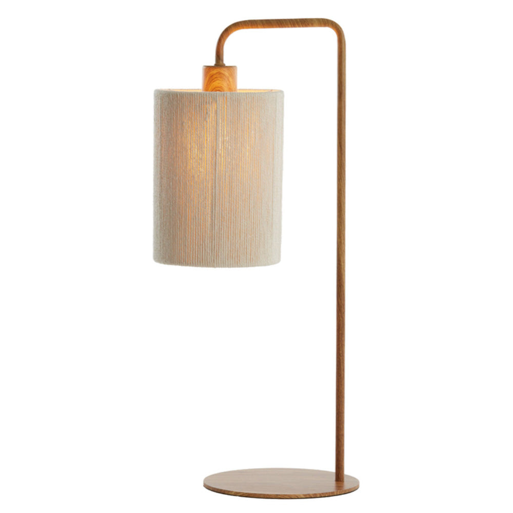 Donio Wooden-Effect Table Lamp with Cream Rope Shade