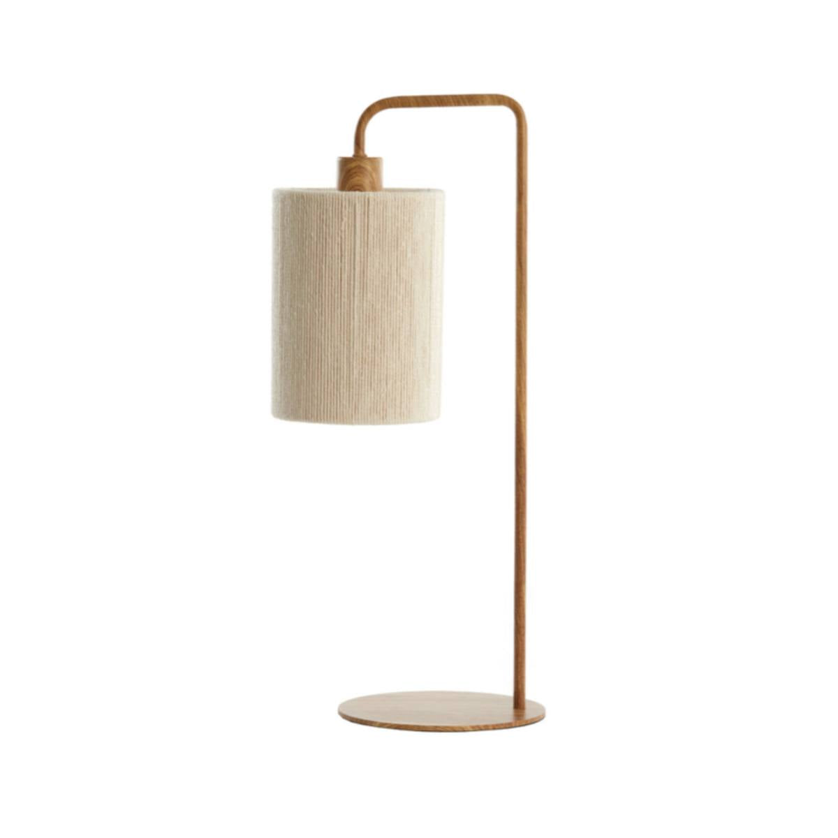 The Donio Table Lamp (H 59.5 cm) pairs a cream fabric rope style shade with a wood-effect base - displayed on a white background