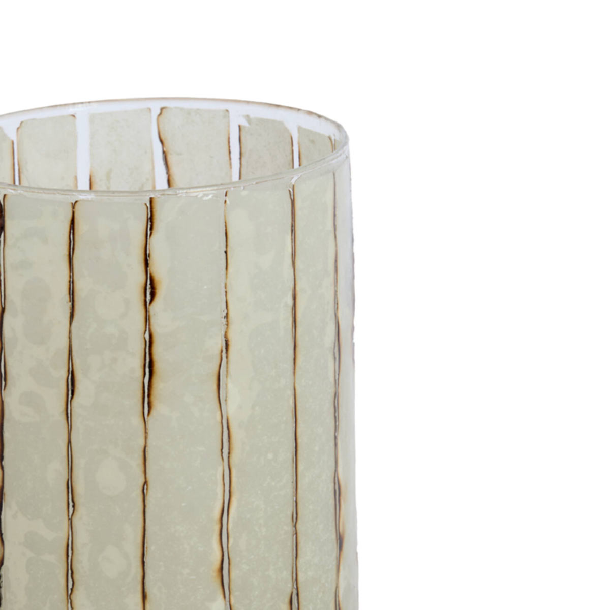 Drino Glass Tealight Candle Holder - close up of striped amber and white design on glass