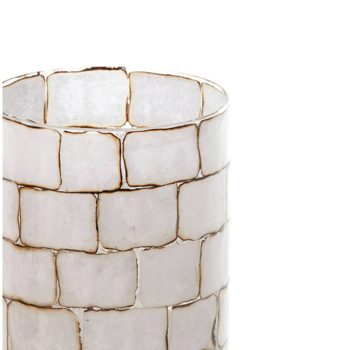 Dronero Large Candle Holder – close-up showing clear glass with white panels outlined in gold