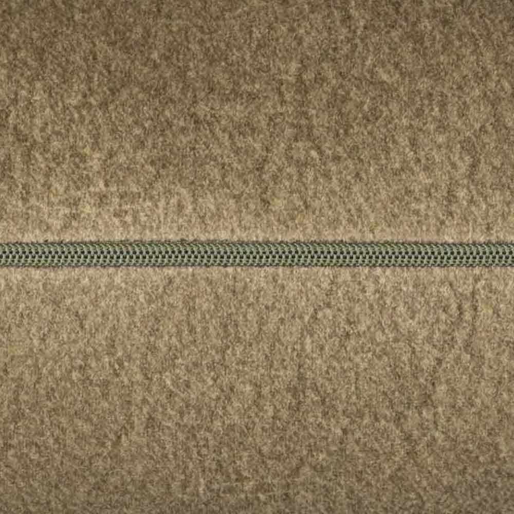 Close-up of the Easkey Green Cushion’s concealed zip, highlighting the fine textured weave and high-quality stitching in a soft green fabric.