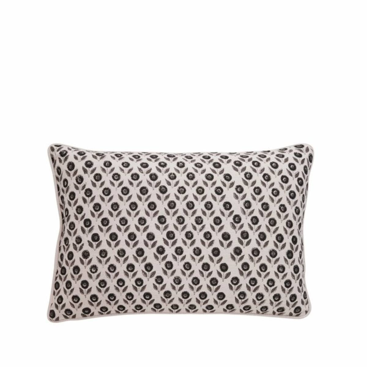 Efilia Oblong Flower Print Cushion in off-white with a black geometric style pattern on a white background