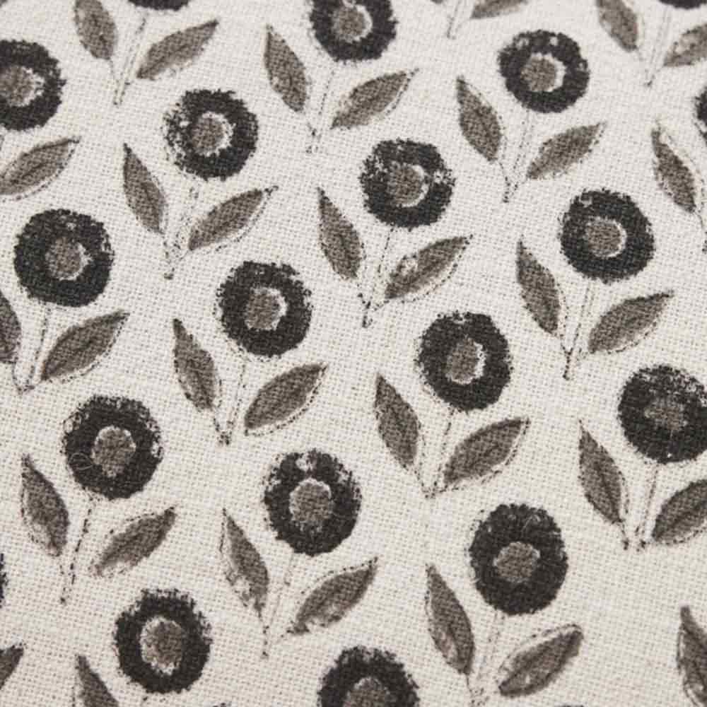 Efilia Oblong Flower Print Cushion in off-whitewith close up of black floral design