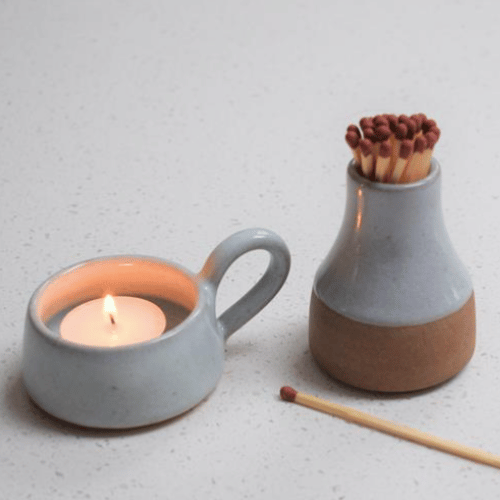 Eggshell Ceramic Tealight Holder and Match Striker