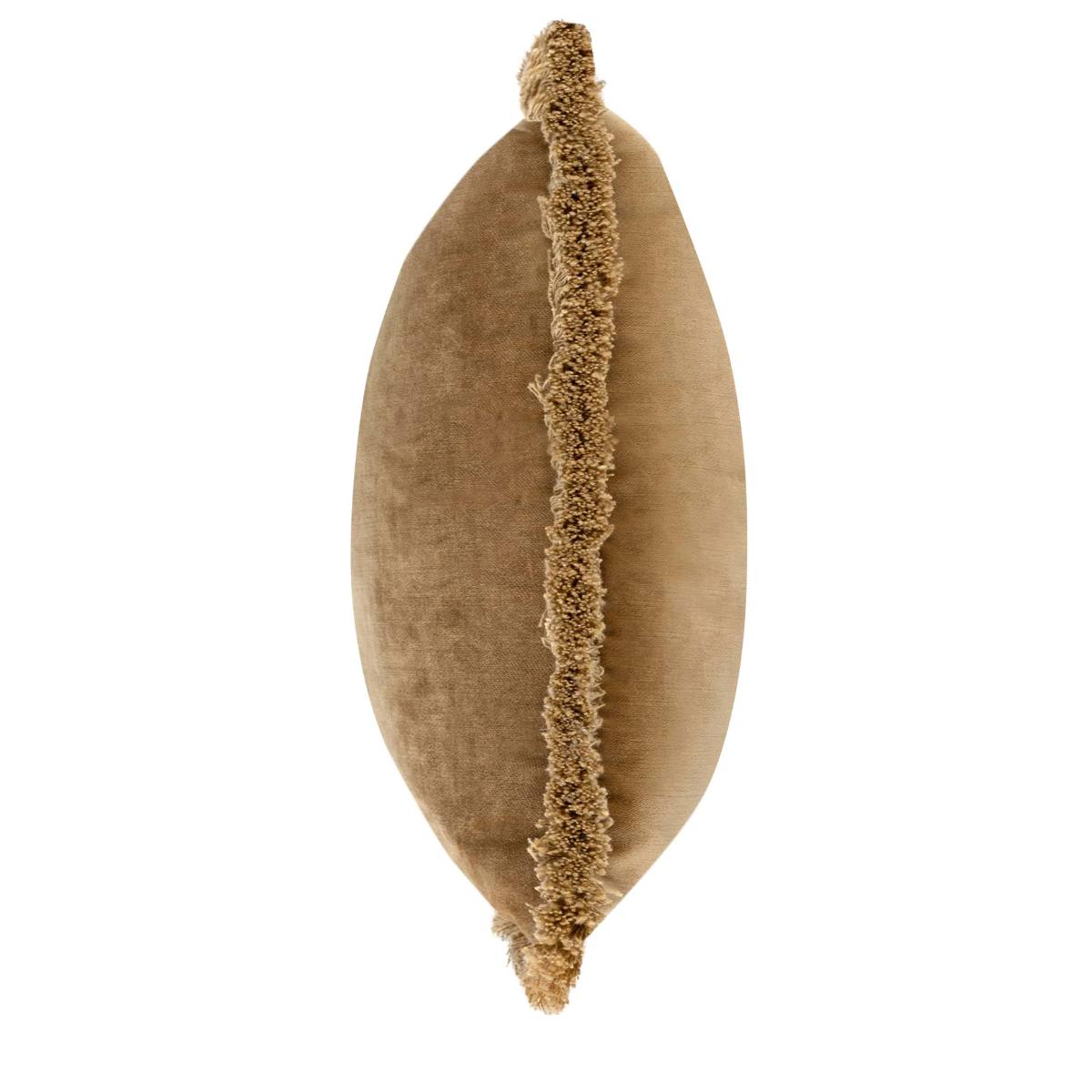 Elodie Velvet Cushion – side view showing velvet texture and detailed tassel trim