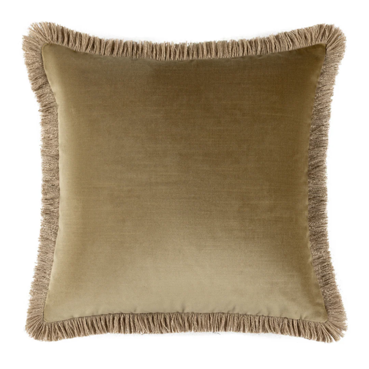 Elodie Green Velvet Cushion – deep green velvet with tassel trim, 43cm square