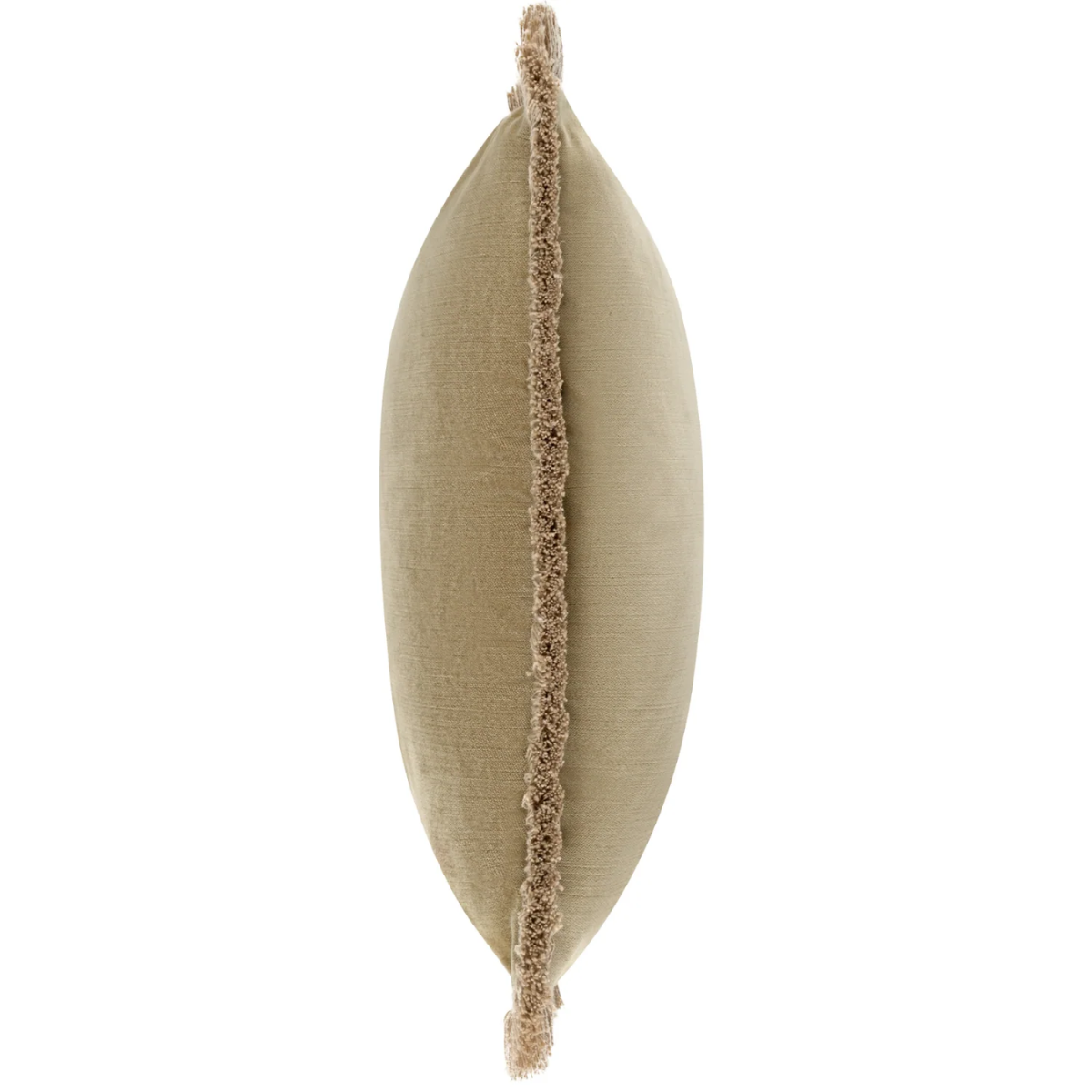 Elodie Green Velvet Cushion – deep green velvet with tassel trim, 43cm square - Side view