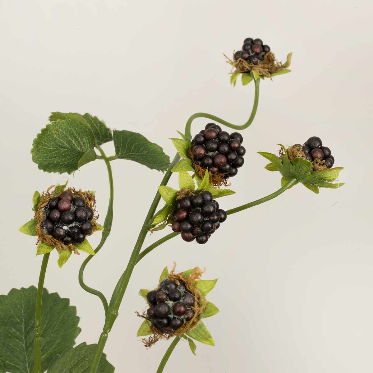 Artificial blackberry spray with berries on a light background