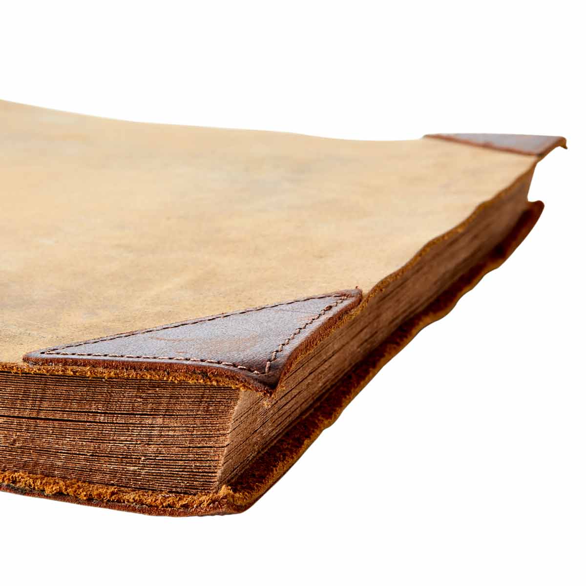 Globetrotter Leather Bound Note/Photo Book - Large - close up of leather stitched corners