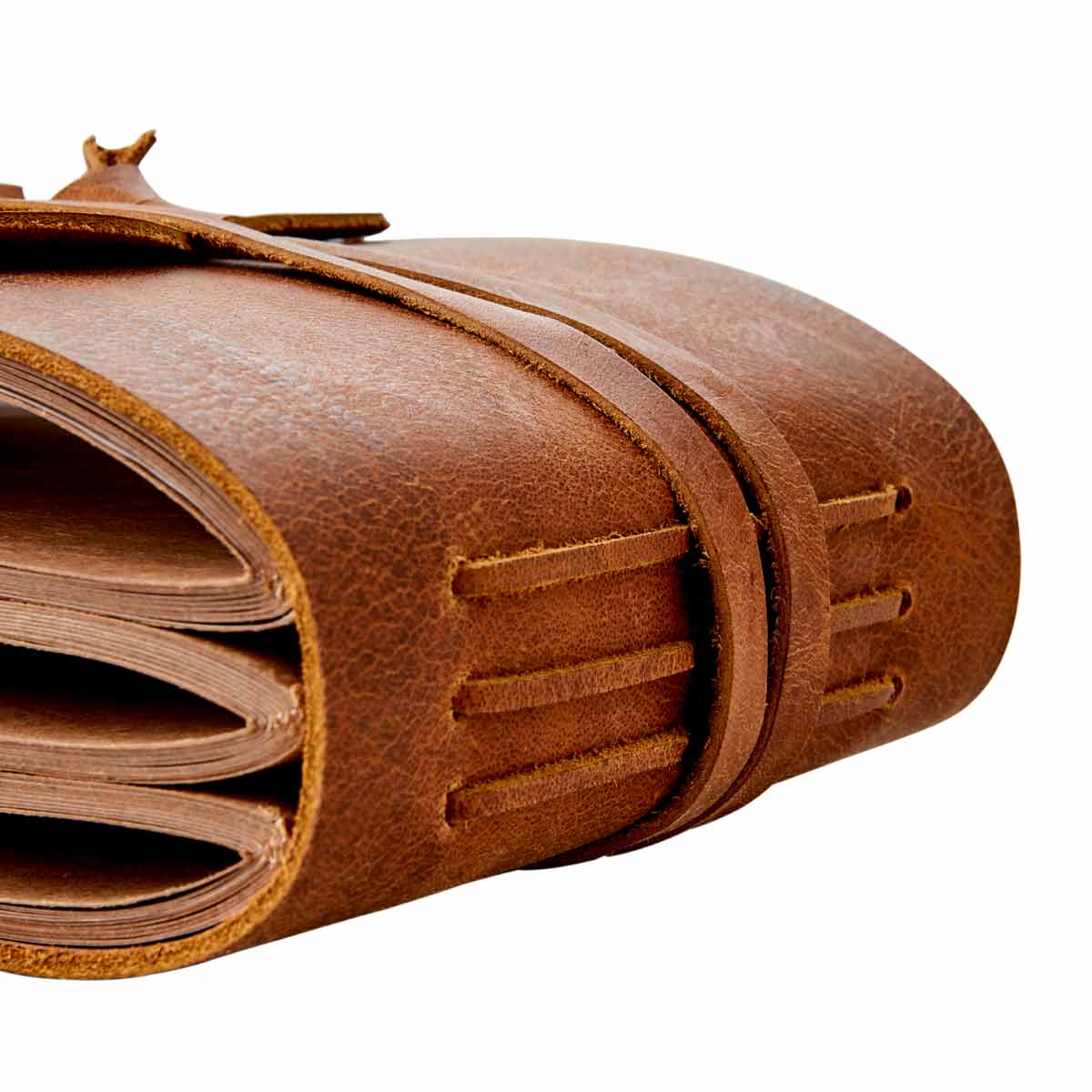 Globetrotter Leather Bound Note/Photo Book - Small - Close up fo binding.