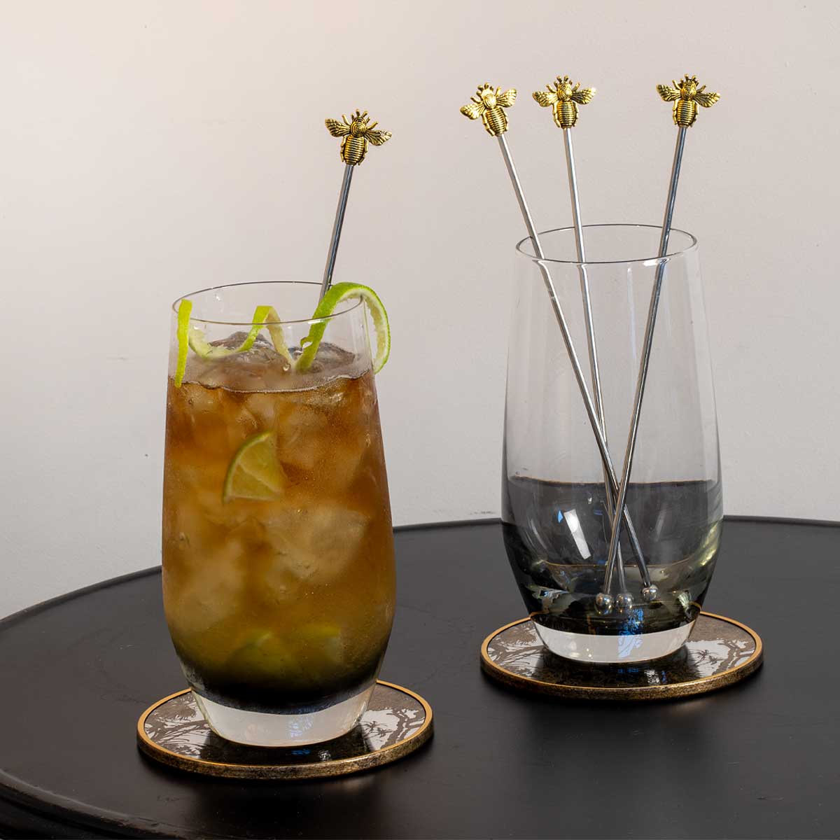 Gold Stirrers with Bumble Bee Top - Set of 4