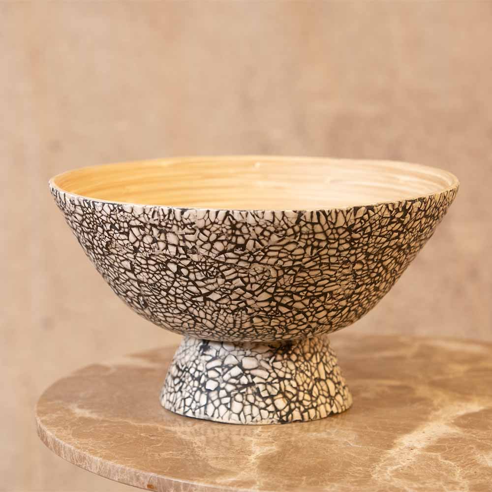 Gracio Black and Cream Bamboo Bowl on Stand
