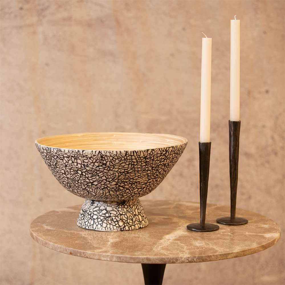 Gracio Black and Cream Bamboo Bowl on Stand