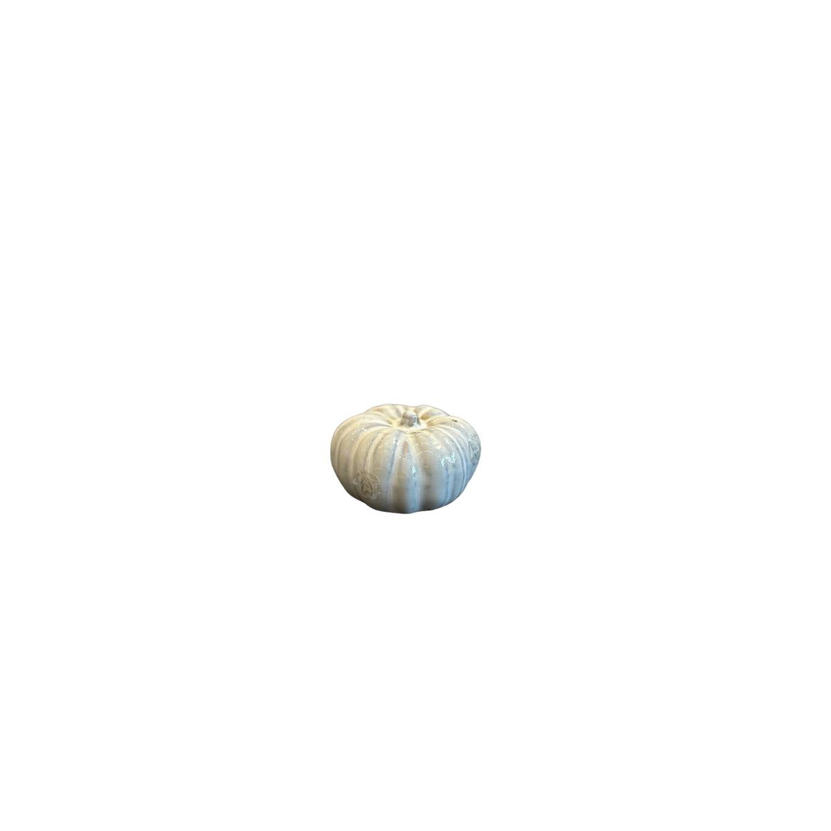 Hallia Small Ceramic Pumpkin in Off White on a white background