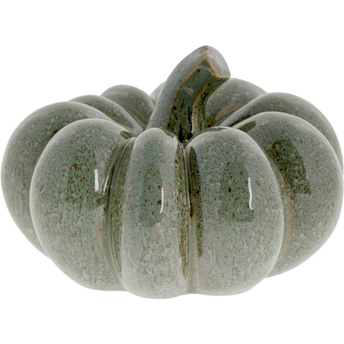 Green Hallia green ceramic pumpkin on a white background