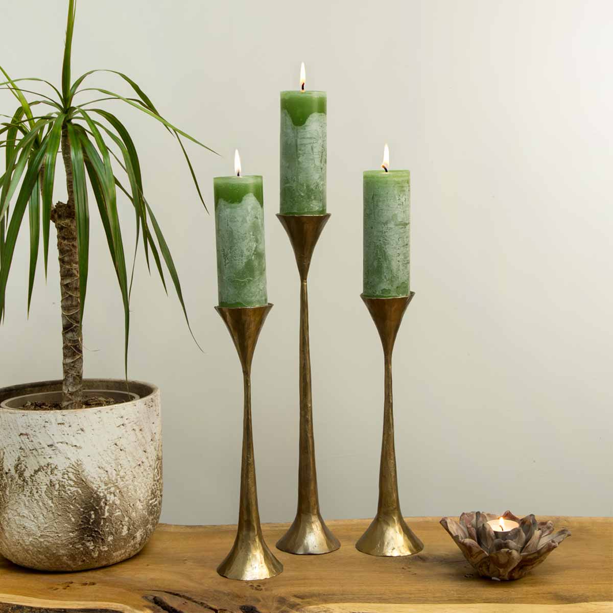 Hand Forged Metal Candlestick - Brass Antique