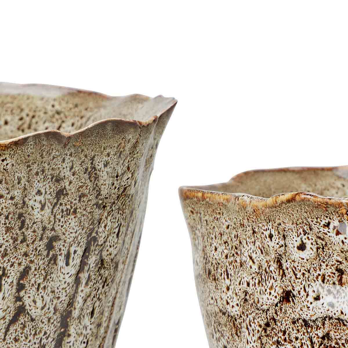 Hanna Speckle Glaze Brown Stoneware Pot - Close up of textured pots