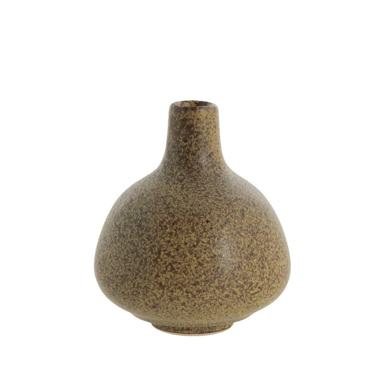 Organic shaped ceramic vase with a brown speckled glaze, perfect for single stems or as a decorative accent in modern interiors.