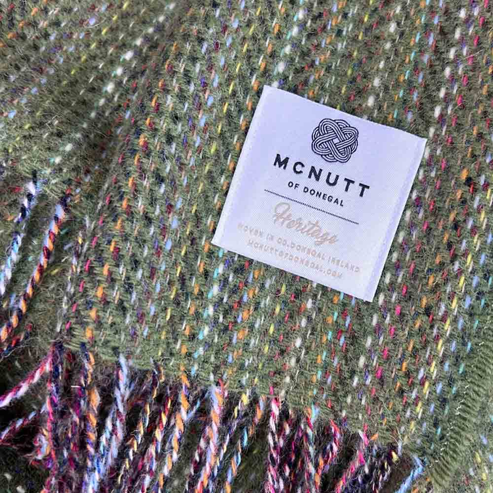 Heritage Meadow Green Tweed - Pure Merino Wool Throw - with McNutt of Donegal label