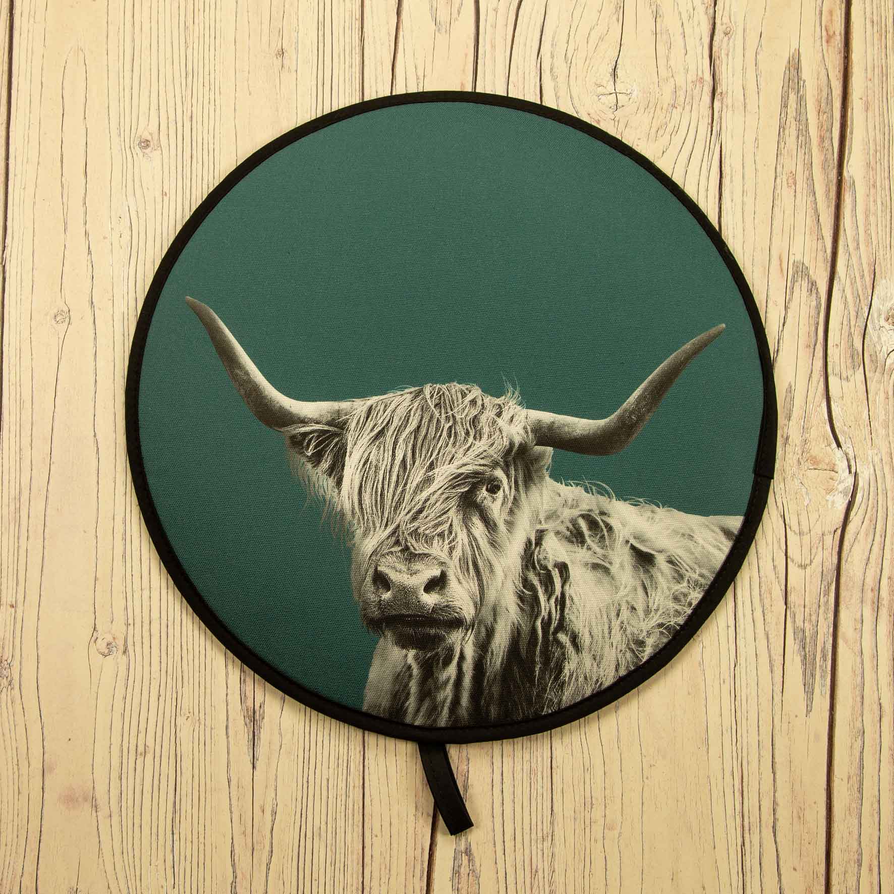 Highland Cow Chefs Pad for Aga Cooker - Teal Green