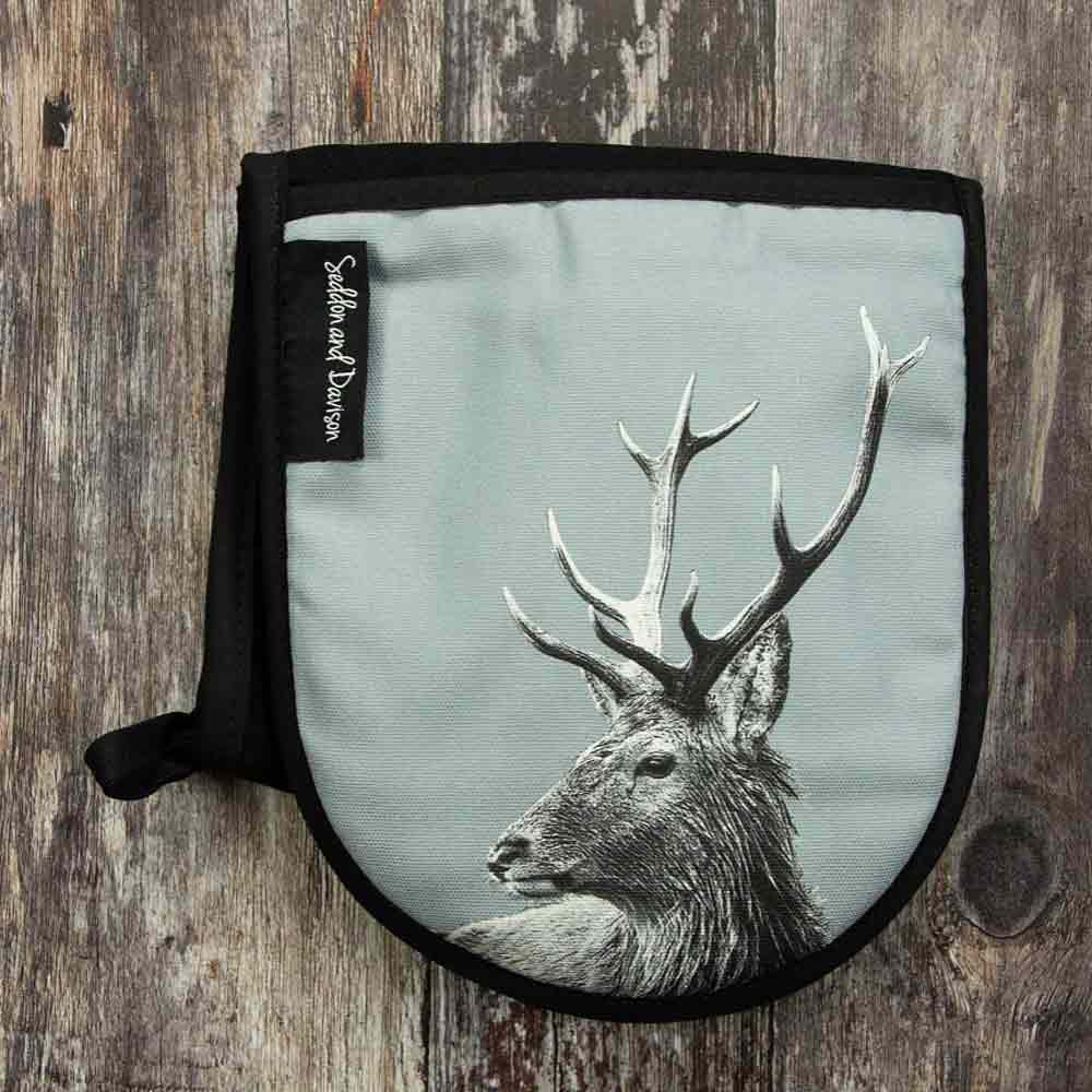 Highland Stag Oven Gloves - Pale Grey