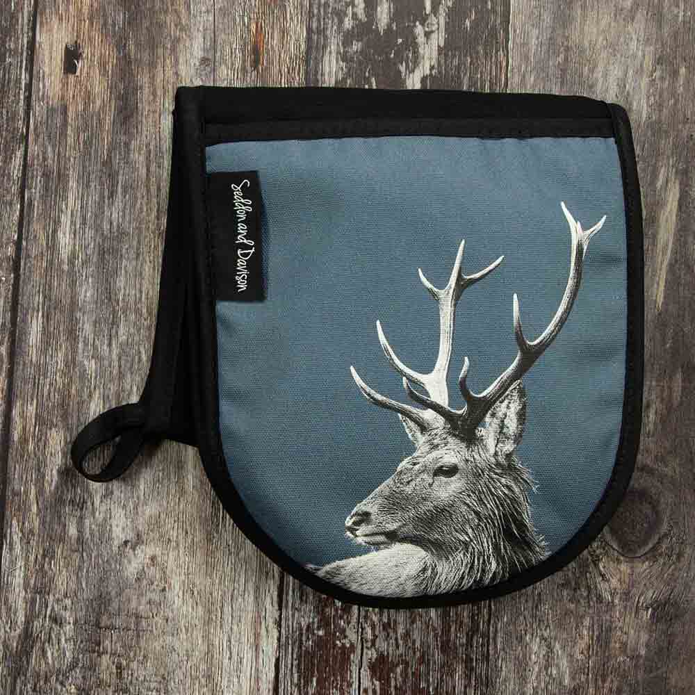 Highland Stag Oven Gloves - Steel Blue