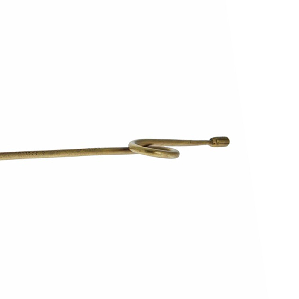 Close up of twisted handle of Ingrid Light Gold Candle Snuffer on a white background