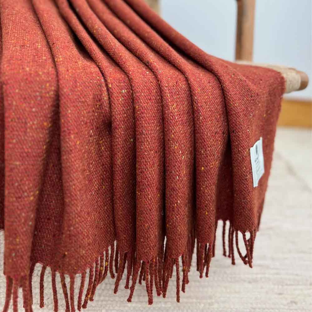 Inishdooey Rust Donegal Lambswool Tweed Throw