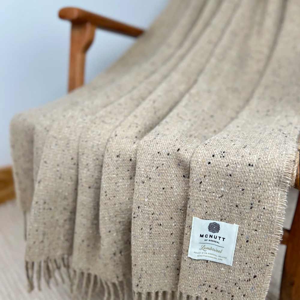 Inishkeel Oatmeal Donegal Lambswool Tweed Throw