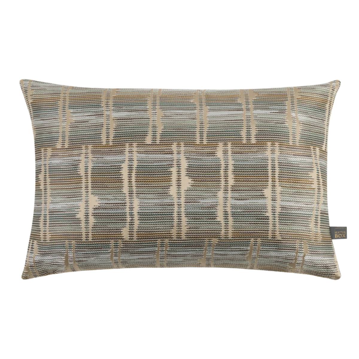 Iridessa Oblong Cushion – abstract blue and neutral abstract pattern, front view