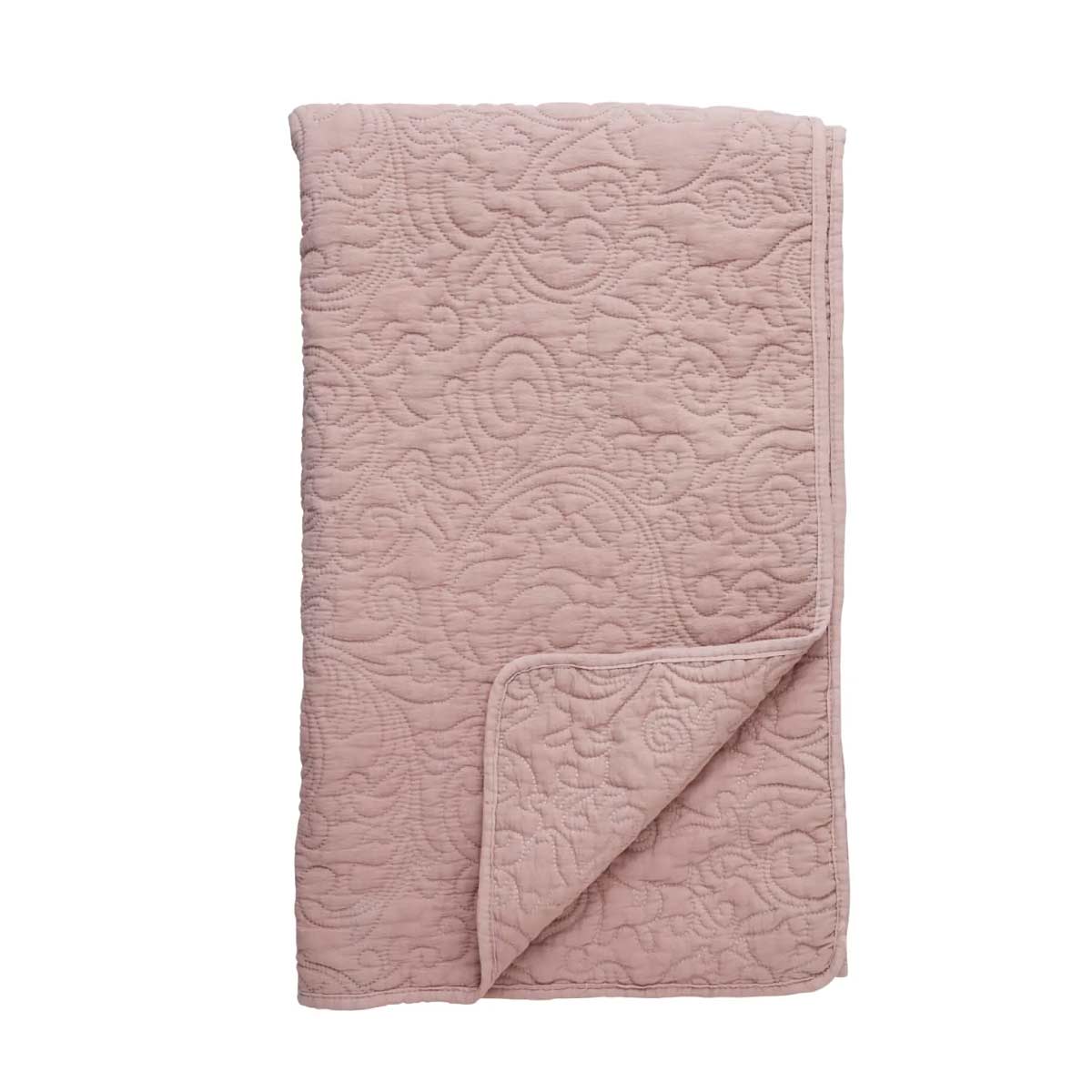 Isabelle Quilted Throw in Rose Dusy - Beautiful Stitched Detailing for Vintage interiors