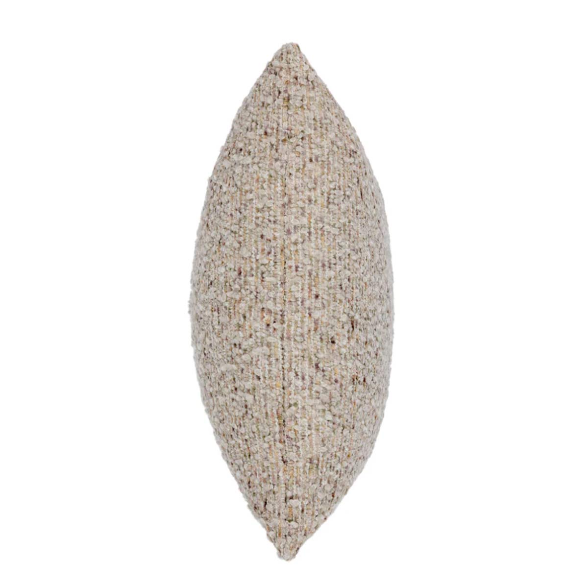 Isadora Cushion – cream boucle with green flecks, 40x60cm with feather inner and knife-edge seam - Side view of seam