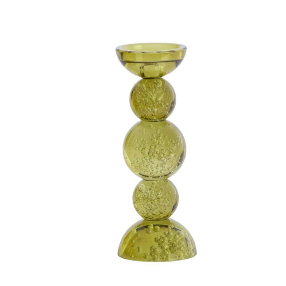 Itinga Glass Bubble Candle Holder - Olive Green