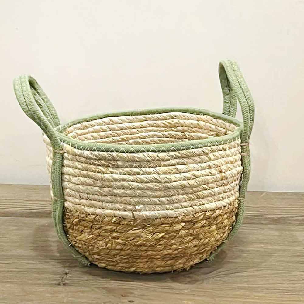 Kinsale Woven Basket – Natural & Mint